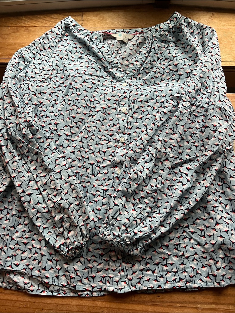 Boden Blue Geometric V-Neck Long Sleeve Pullover Blouse Women’s 8 # 462